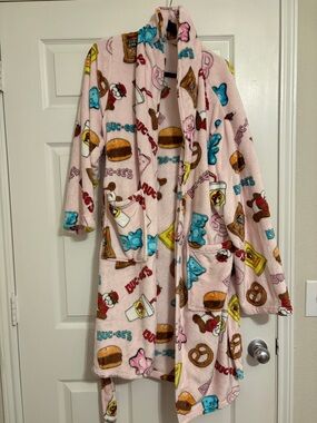 Pink Novelty Plush Robe with Snack Print